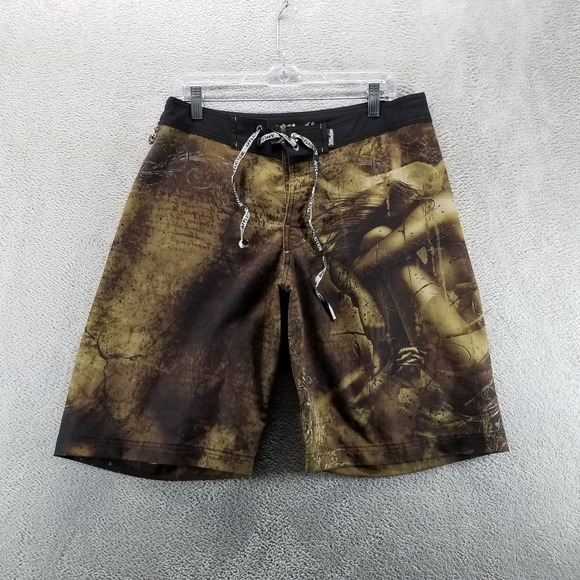 Affliction Other - Affliction Swim Shorts Mens 31 Brown Weeping Angel Gothic Skull